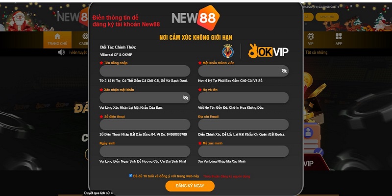 Các bước đăng ký tài khoản New88