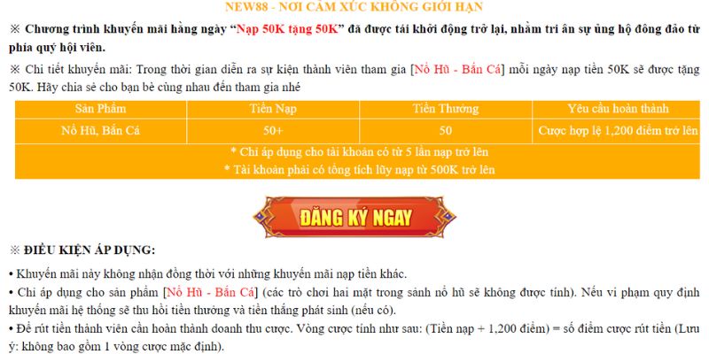 Điều khoản liên quan áp dụng tại ưu đãi nạp 50k tặng 50k